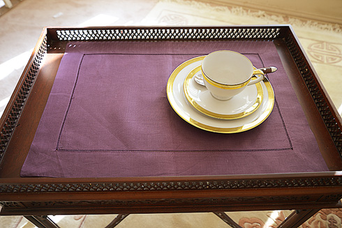 Plum Caspia Color Hemstitch Placemat 14"x20". Ramie & Cotton - Click Image to Close